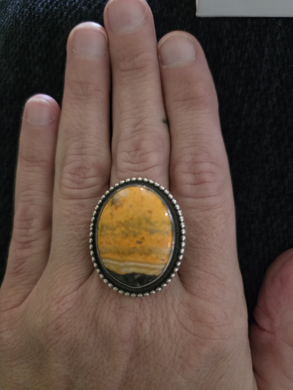 Sterling Oval Bumblebee Jasper Statement Ring in Yellow and Black